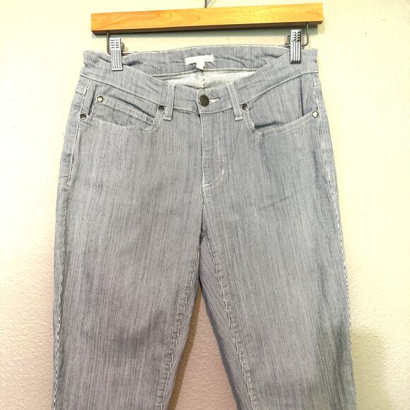 Eileen Fisher Blue and White Railroad Stripe Slim Boyfriend Jeans Size 6 - Picture 4 of 7